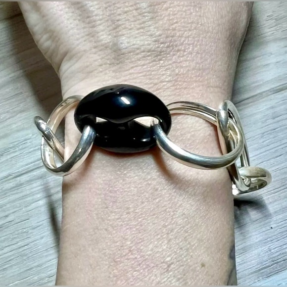 Vintage Designer Sterling Silver & Onyx Mixed Large Link Bracelet, 8.5”, 20.6g - Picture 5 of 6